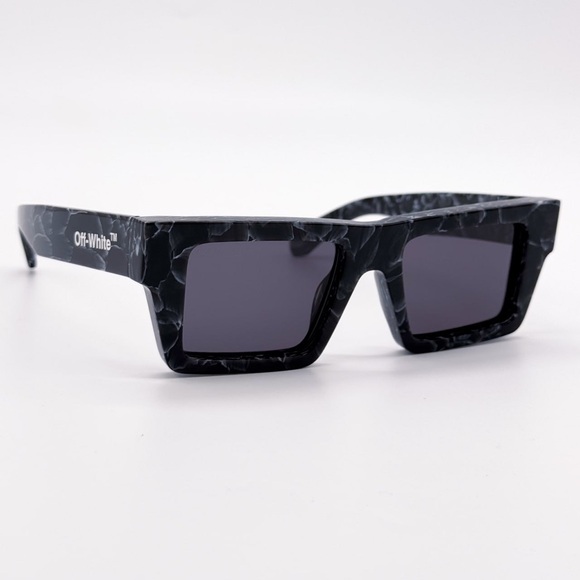 NEW OFF-WHITE NASSAU 107 BLACK MARBLE SUNGLASSES SQUARE OERI017 1107 EYEWEAR - Picture 3 of 11